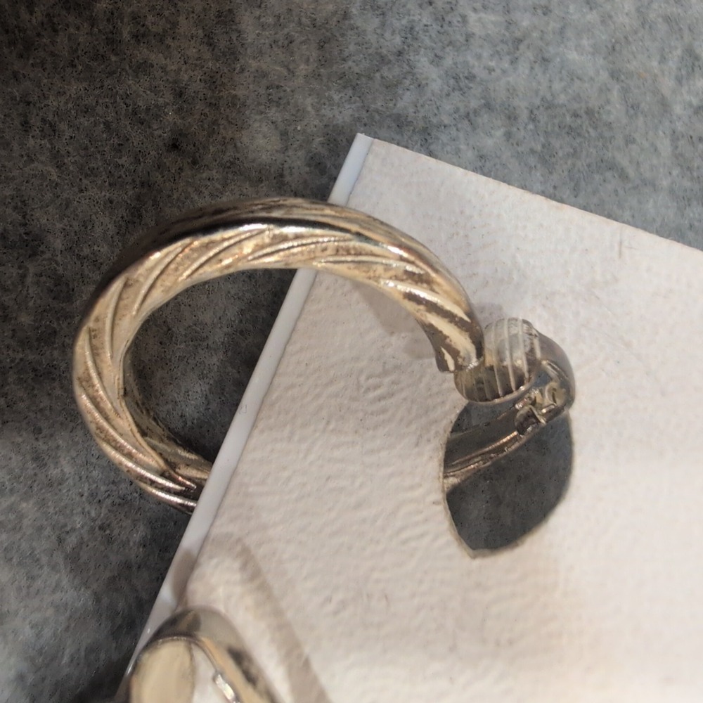 VTG Nouveau by BoFranc Silver Tone Clip On Hoop Earrings Textured Rope‎ Design - Picture 3 of 3